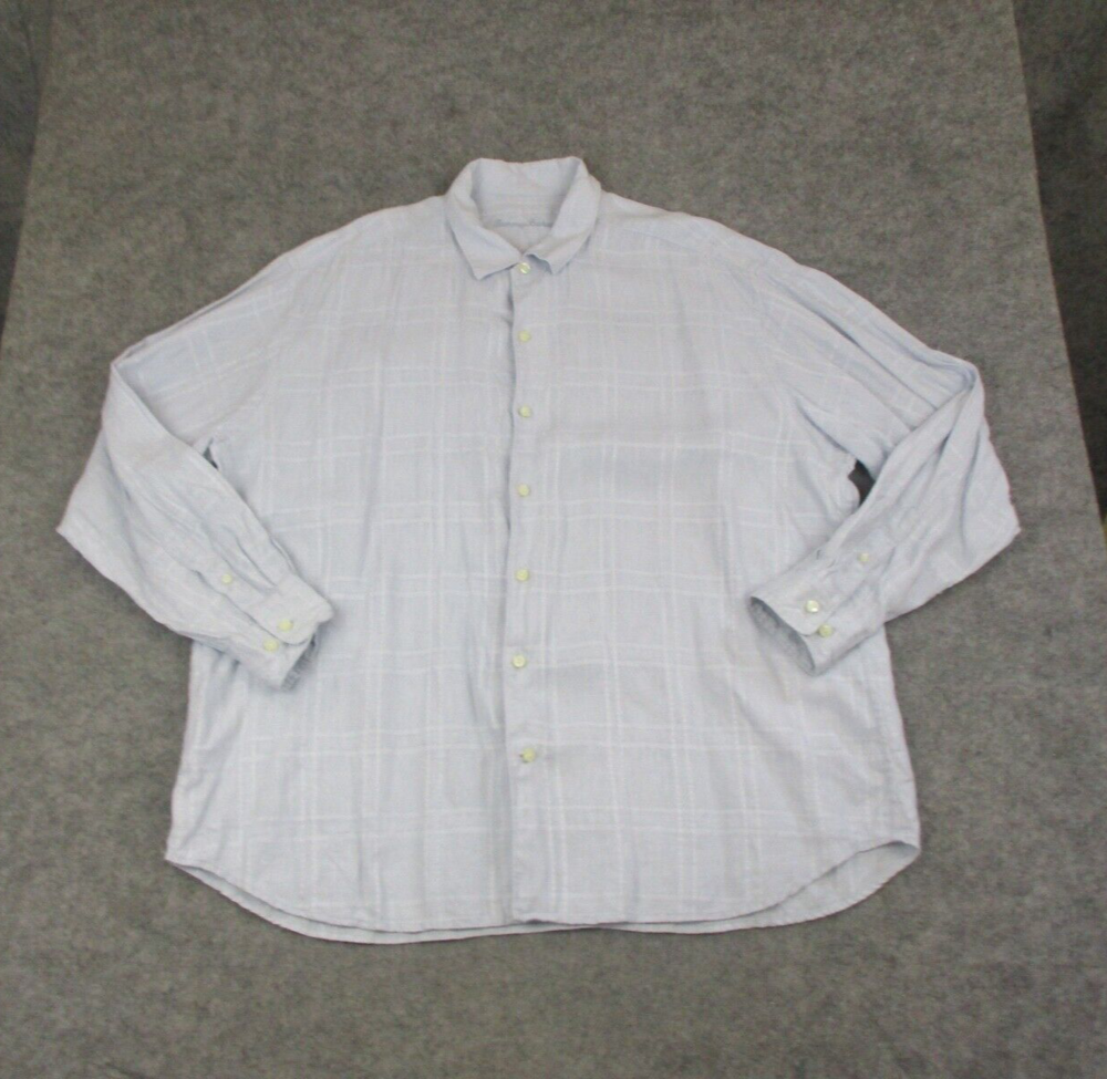 Tommy Bahama Shirt Mens XXL 2XL Blue Button Up Casual Linen Relax Solid